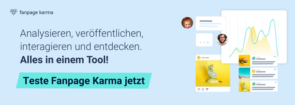 Eine Frau und Diagramme neben einem "Jetzt anmelden"-Button für das kostenlose Webinar von Fanpage Karma.