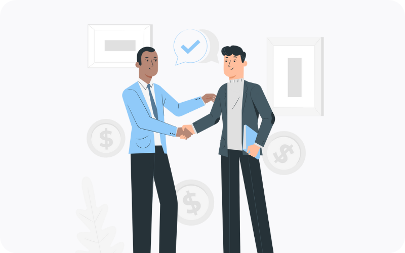 A businessman shaking hands with a client.